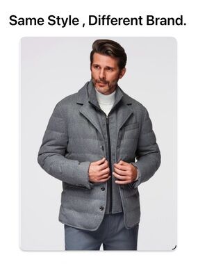 ****Lands' End ****Men's Gray Quilted Puffer Jacket with a Layered Inner Zip Bib
